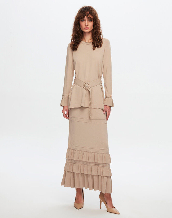 Pine Cut Skirt with Frilled Hem - 4