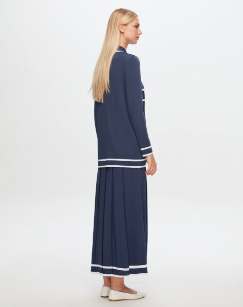 T24Y-2005 Etek Ucu Çizgili Kalın Pliseli Etek 1361-INDIGO - 2