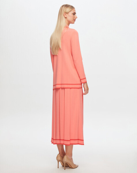 T24Y-2005 Etek Ucu Çizgili Kalın Pliseli Etek 1481-PİNK - 2