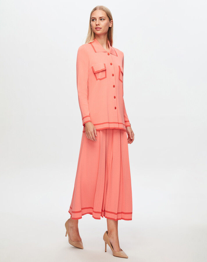 T24Y-2005 Thick Pleated Skirt with Striped Hem - 1