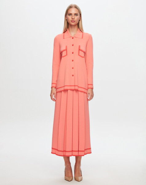 T24Y-2005 Thick Pleated Skirt with Striped Hem - 3