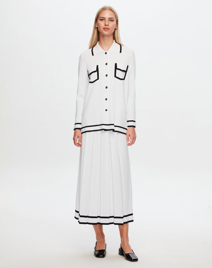 T24Y-2005 Thick Pleated Skirt with Striped Hem - 4
