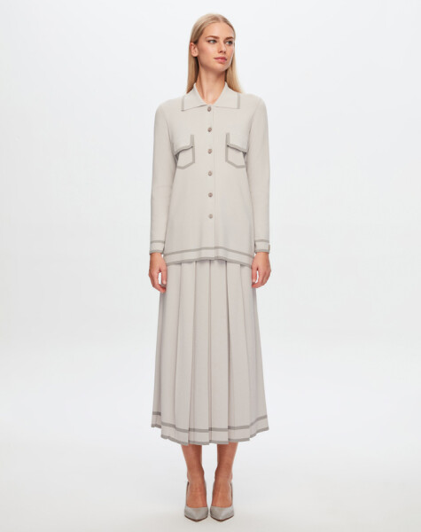T24Y-2005 Thick Pleated Skirt with Striped Hem - 6