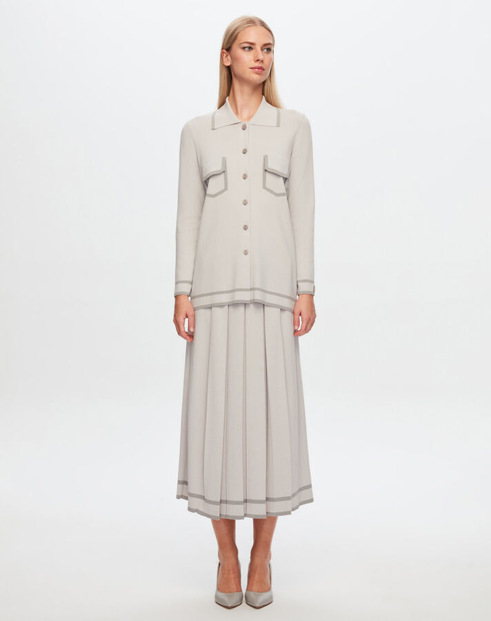 T24Y-2005 Thick Pleated Skirt with Striped Hem - 6