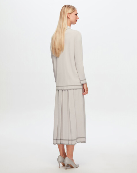 T24Y-2005 Thick Pleated Skirt with Striped Hem - 7