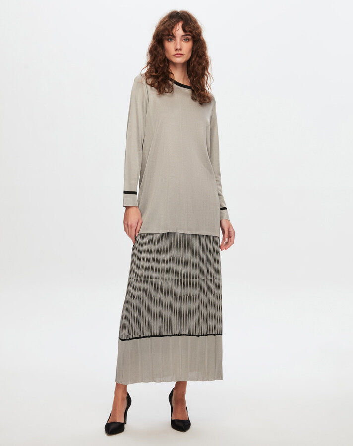 T24Y-2007 Minimal Patterned Shiny Skirt - 9