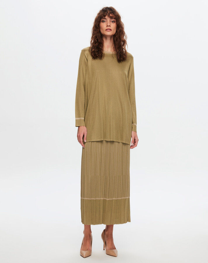 T24Y-2007 Minimal Patterned Shiny Skirt - 11