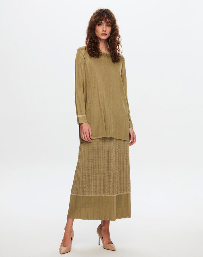T24Y-2007 Minimal Patterned Shiny Skirt - 12