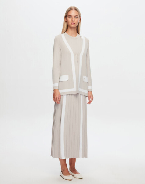 T24Y-2009 Önü Beyaz Şeritli Etek 1102-GREY 