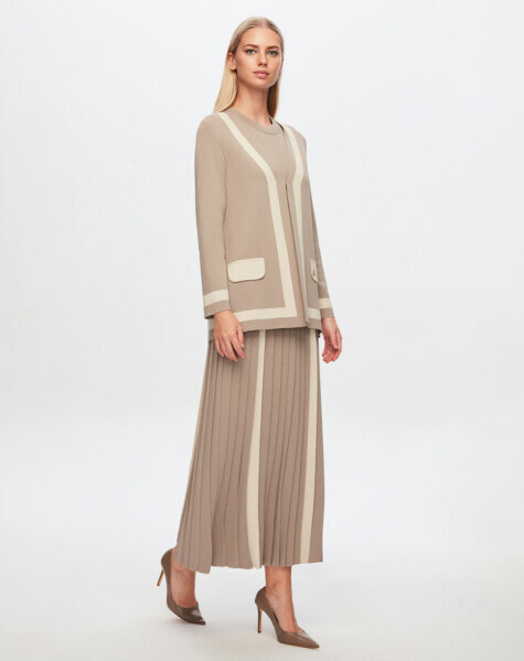 T24Y-2009 Önü Beyaz Şeritli Etek 1155-MINK - 2