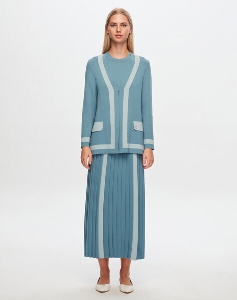 T24Y-2009 Önü Beyaz Şeritli Etek 1415-DARK BLUE 