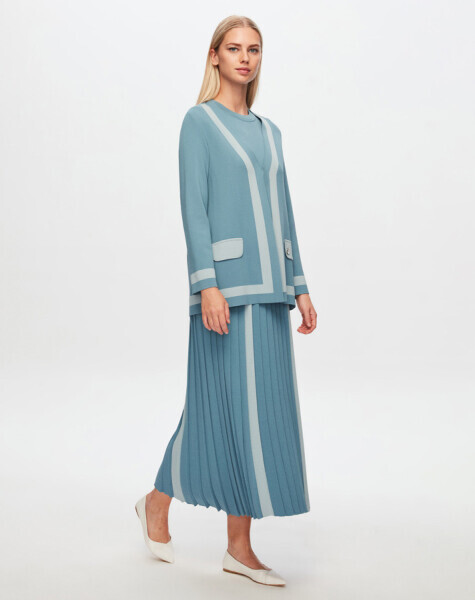 T24Y-2009 Önü Beyaz Şeritli Etek 1415-DARK BLUE - 2