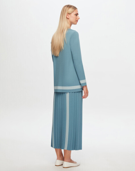 T24Y-2009 Önü Beyaz Şeritli Etek 1415-DARK BLUE - 3