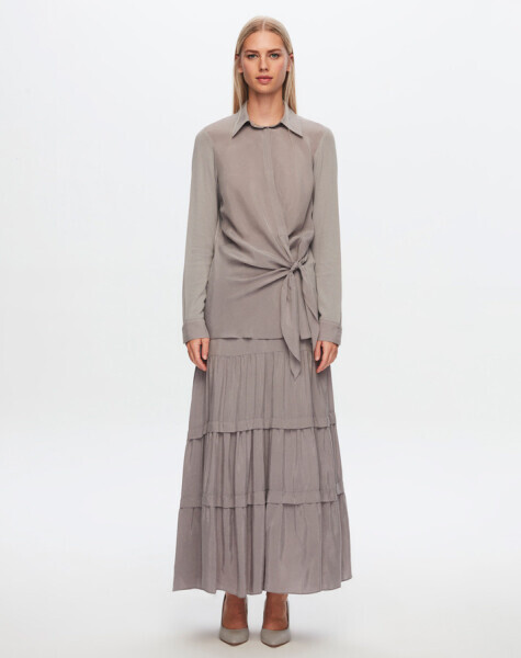 T24Y-2010 Cupro Fırfırlı Etek GREY 