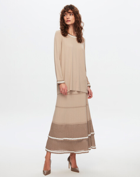 T24Y-2011 Parlak İp Detaylı Fırfırlı Etek 1052-BEİGE - 1