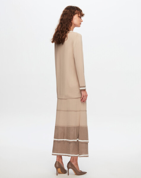 T24Y-2011 Parlak İp Detaylı Fırfırlı Etek 1052-BEİGE - 2