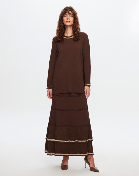 T24Y-2011 Parlak İp Detaylı Fırfırlı Etek 1084-CACAO - 1