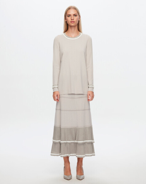 T24Y-2011 Parlak İp Detaylı Fırfırlı Etek 1398-LIGHT GREY - 1