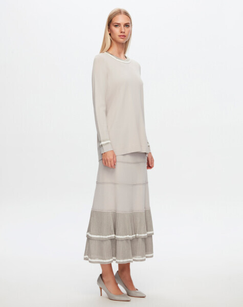 T24Y-2011 Parlak İp Detaylı Fırfırlı Etek 1398-LIGHT GREY - 2