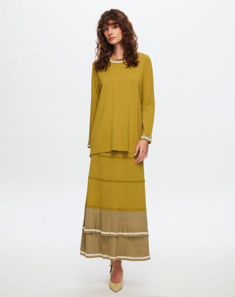 T24Y-2011 Parlak İp Detaylı Fırfırlı Etek 1516-OLİVE - 2