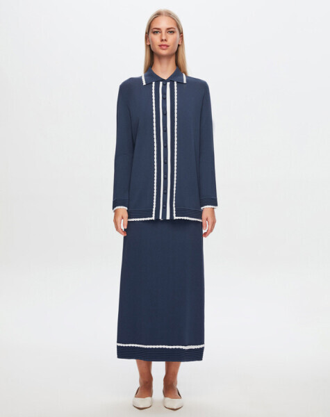 T24Y-2014 Ucu Dilimli Triko Etek 1361-INDIGO 