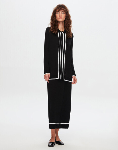 T24Y-2014 Ucu Dilimli Triko Etek BLACK 