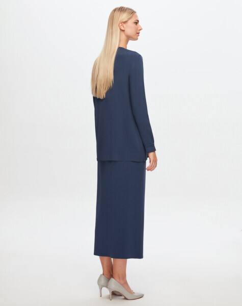 T24Y-2015 Örgü Teklikli Düz Renk Etek 1361-INDIGO - 3