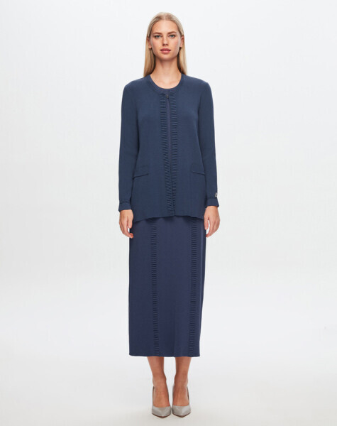 T24Y-2015 Örgü Teklikli Düz Renk Etek 1361-INDIGO 