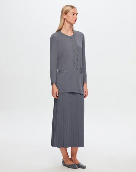 T24Y-2016 Triko Plise Etek 1381-DARK GREY - 1