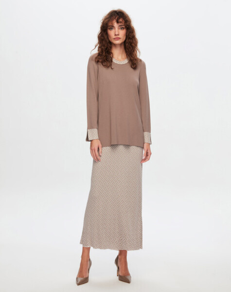 T24Y-2017 Parlak İp Desenli Kalem Etek BLACK / BEİGE - 1