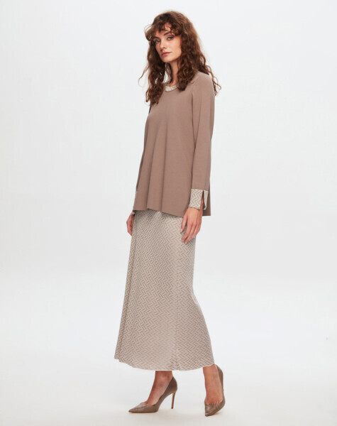 T24Y-2017 Parlak İp Desenli Kalem Etek BLACK / BEİGE - 2