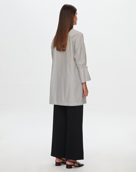 T24Y-3002 Geniş Manşetli Çizgili Gömlek BLACK - 2