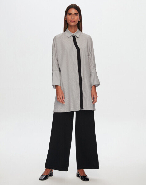 T24Y-3002 Geniş Manşetli Çizgili Gömlek BLACK - 1