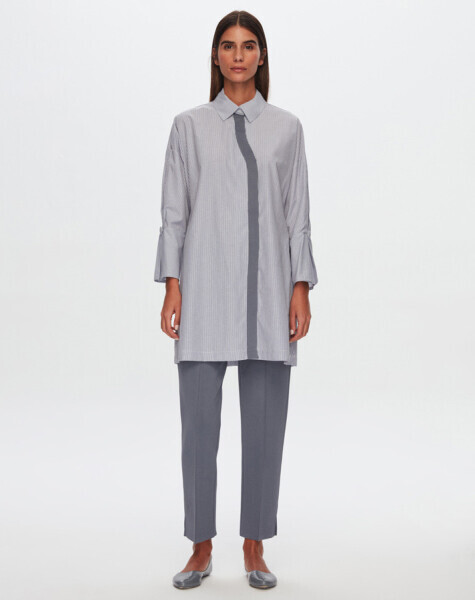 T24Y-3002 Geniş Manşetli Çizgili Gömlek BULLET - 1