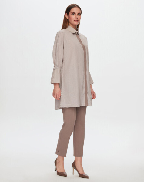 T24Y-3002 Geniş Manşetli Çizgili Gömlek MİNK - 1