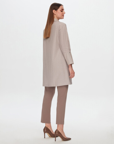 T24Y-3002 Geniş Manşetli Çizgili Gömlek MİNK - 2