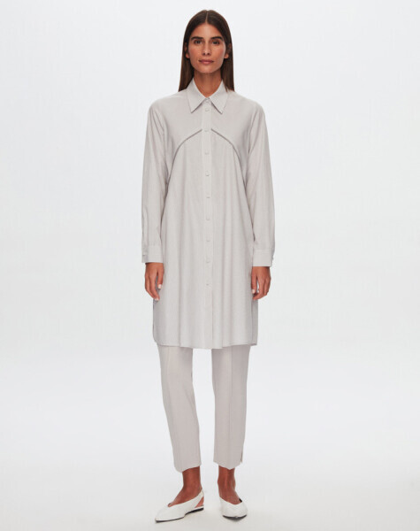 T24Y-3003 Triko Garnili Rahat Kesim Gömlek GREY - 1