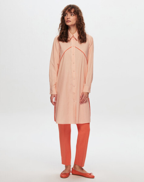 T24Y-3003 Triko Garnili Rahat Kesim Gömlek ORANGE - MISS DALIDA