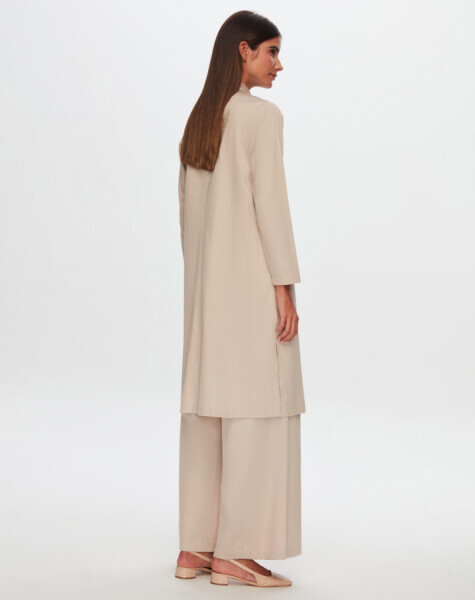 T24Y-3006 Gold Düğmeli Poplin Uzun Gömlek BEİGE - 2