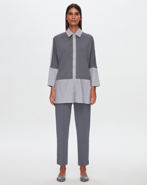 T24Y-3009 Ön Kısmı Triko Çizgili Gömlek 002-MİNK 