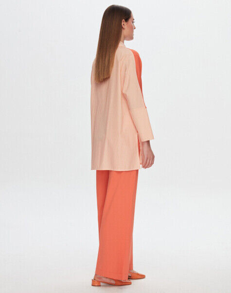 T24Y-3009 Ön Kısmı Triko Çizgili Gömlek 1248-ORANGE - 2