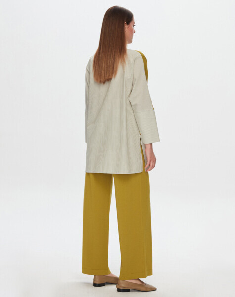 T24Y-3009 Ön Kısmı Triko Çizgili Gömlek 1516-OLİVE - 2