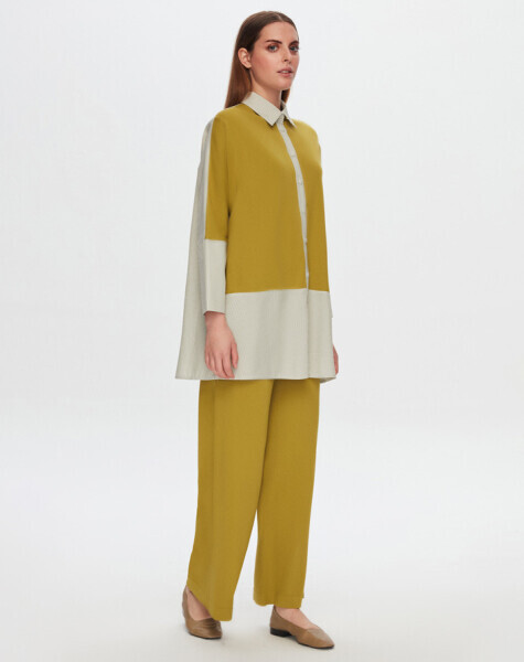 T24Y-3009 Ön Kısmı Triko Çizgili Gömlek 1516-OLİVE - 1