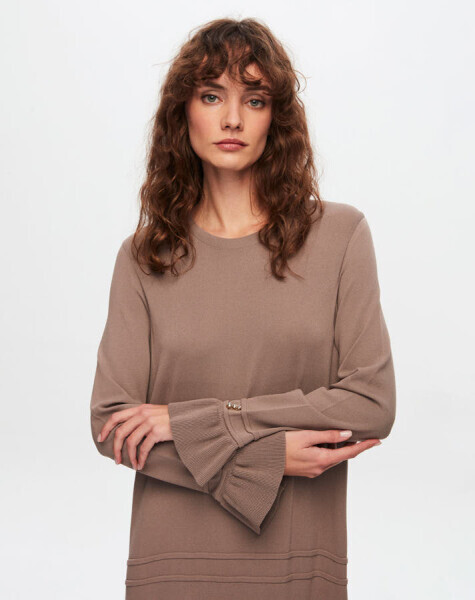 T24Y-4000 Etek Ucu ve Bileği Fırfırlı Triko Elbise 002-MİNK - 1