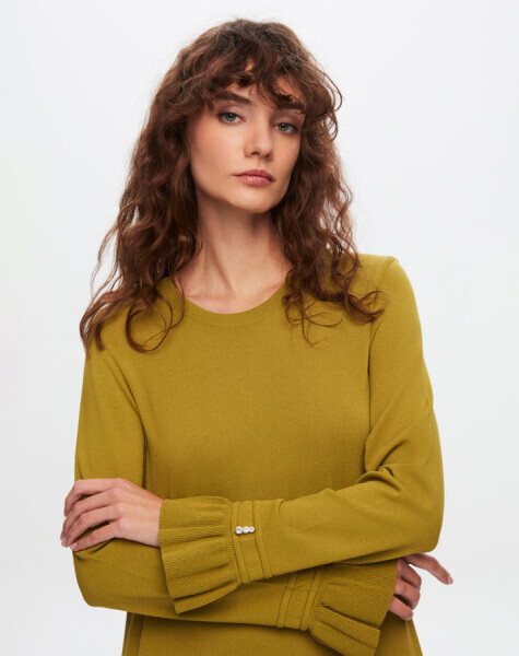 T24Y-4000 Etek Ucu ve Bileği Fırfırlı Triko Elbise 002-MİNK - 27