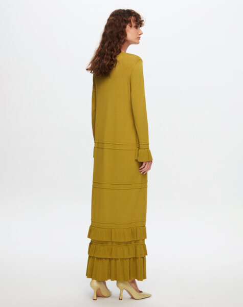 T24Y-4000 Etek Ucu ve Bileği Fırfırlı Triko Elbise 002-MİNK - 29