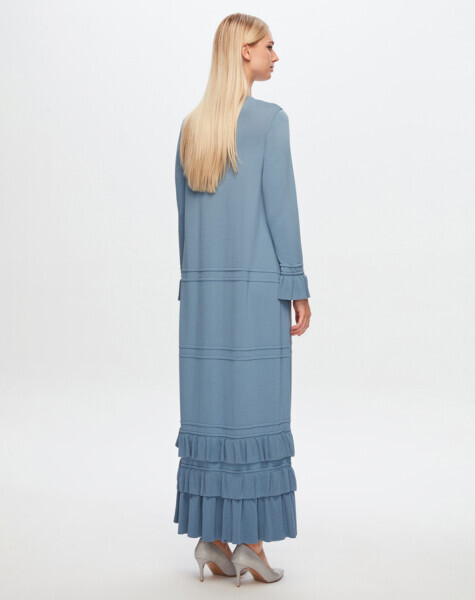 T24Y-4000 Etek Ucu ve Bileği Fırfırlı Triko Elbise 1236-BLUE - 3