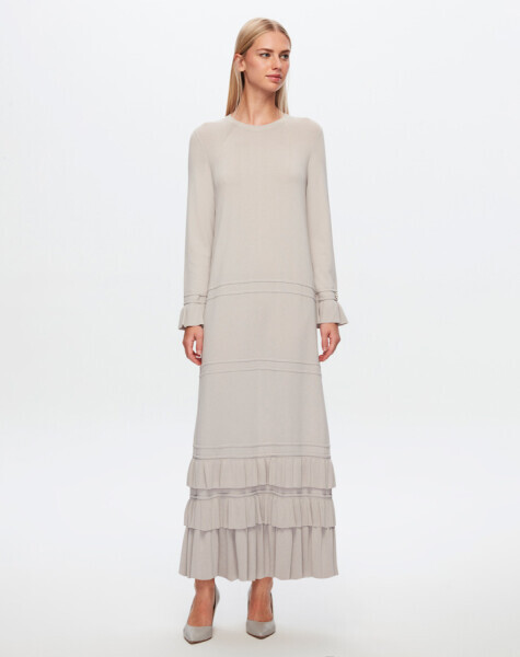 T24Y-4000 Etek Ucu ve Bileği Fırfırlı Triko Elbise 1398-LIGHT GREY - MISS DALIDA