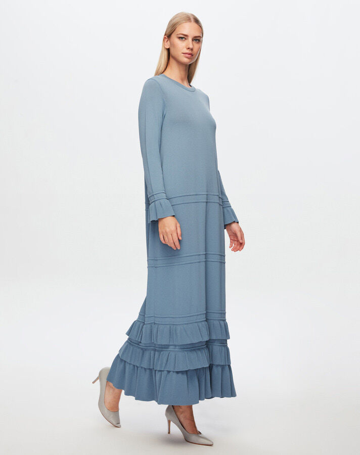 T24Y-4000 Knitwear Dress with Frilly Hem and Wrist - 7