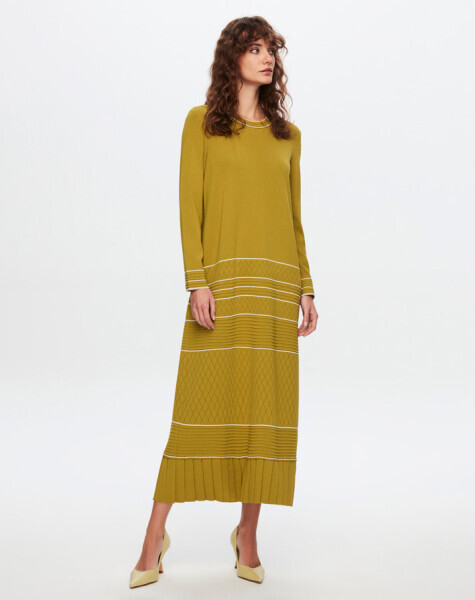 T24Y-4002 Ajurlu ve Çizgi Detaylı Uzun Elbise 1052-BEİGE - 4